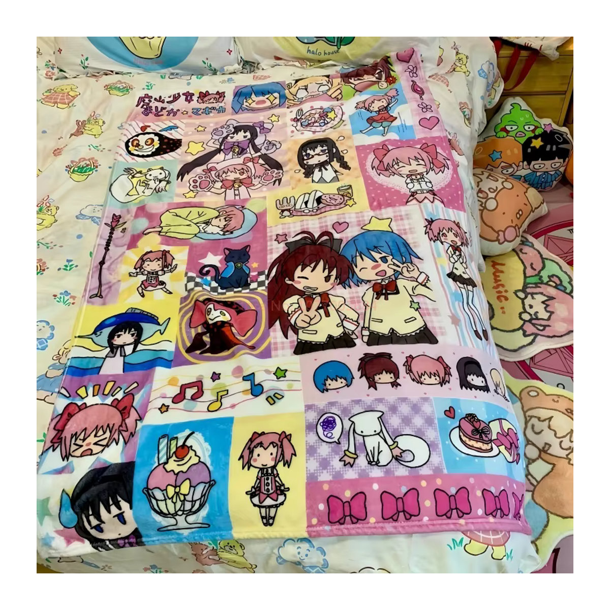 Bandai Puella Magi Madoka Magica Anime Fleece Decke, mehrfarbig und schwarz, warm für Winter und Weihnachten - Bild 2