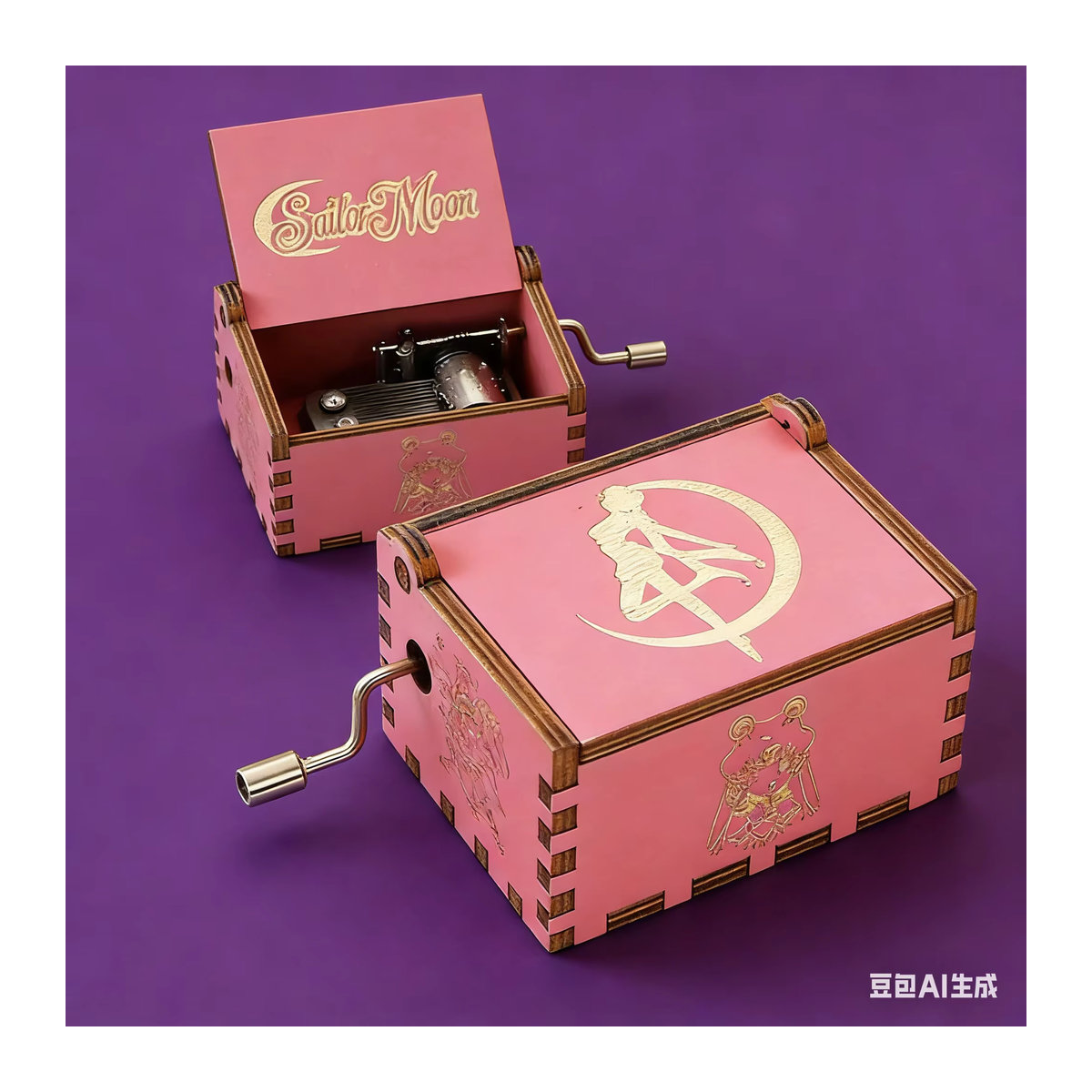 Bandai Sailor Moon Handkurbel Spieluhr aus Holz in Rosa für Kinder und Mädchen - Bild 2