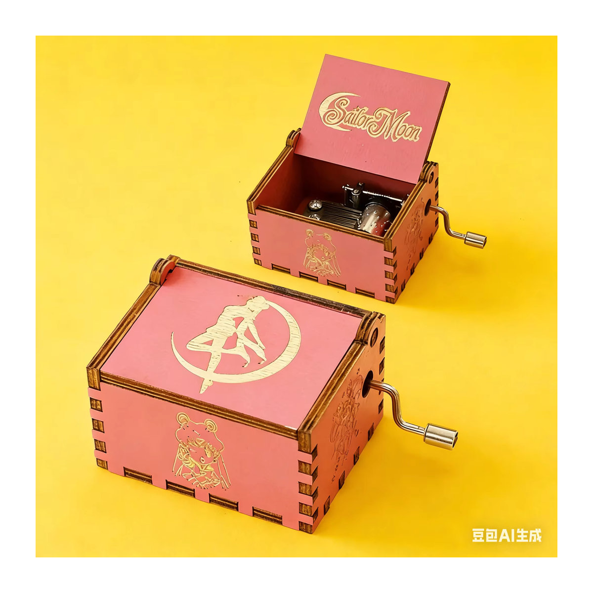Bandai Sailor Moon Handkurbel Spieluhr aus Holz in Rosa für Kinder und Mädchen - Bild 3