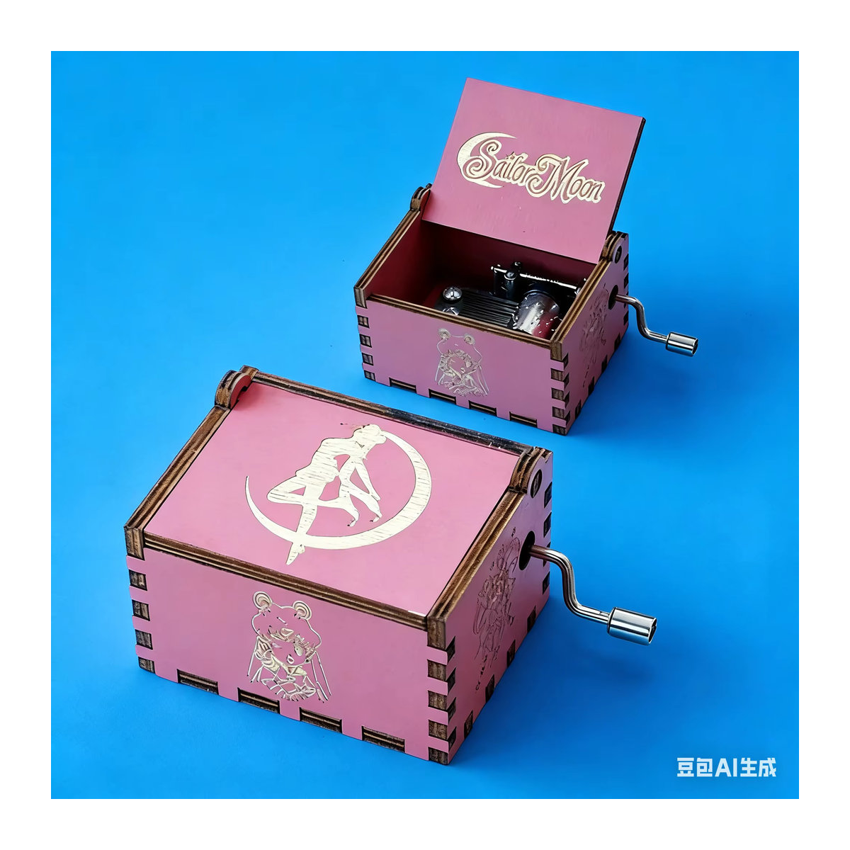 Bandai Sailor Moon Handkurbel Spieluhr aus Holz in Rosa für Kinder und Mädchen - Bild 4