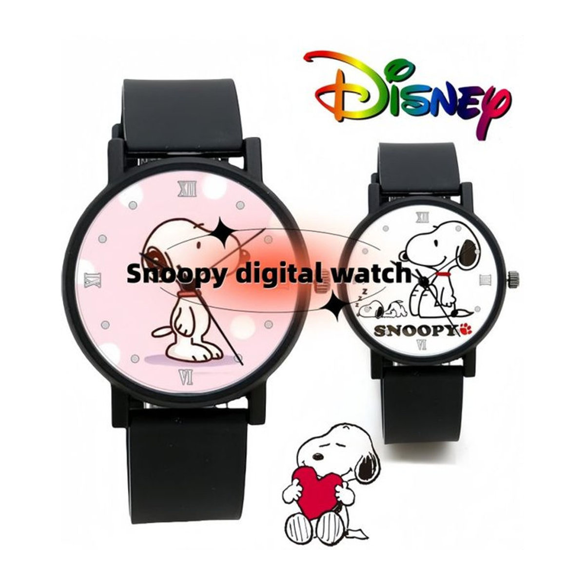 Bandai Snoopy Digital-Quarzuhr für Kinder und Studenten in Schwarz mit rundem Gehäuse - Bild 1