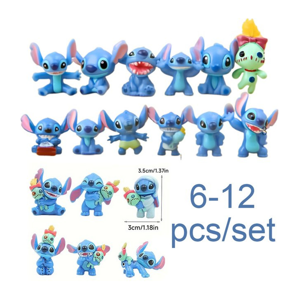 Bandai Stitch Anime Figuren Set aus Kunststoff, blaue Mini Charakter Modelle als Desktop Ornament und Spielzeug für Kinder - Bild 1