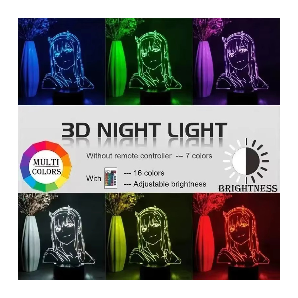 Bandai Zero Two Anime 3D LED Nachtlicht aus Acryl mit Farbwechsel als Schreibtischlampe in Bunt - Bild 4