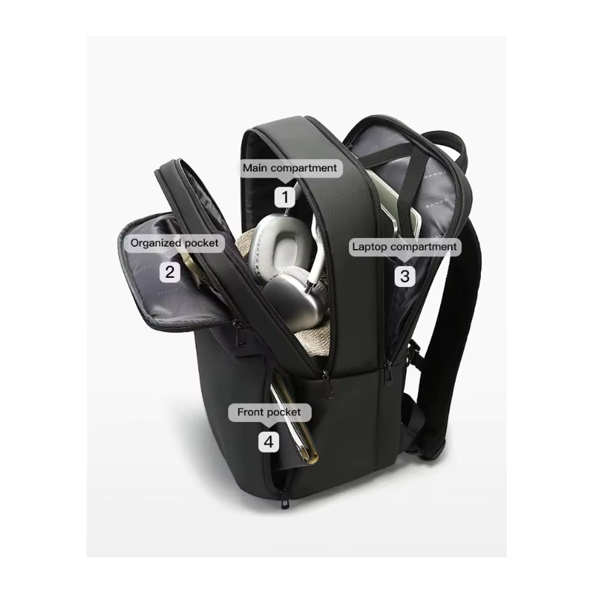 BANGE Intelligenter wasserdichter Reiserucksack in Schwarz, moderner Business-Handgepäckrucksack mit großem Fassungsvermögen für 16-Zoll-Laptops - Bild 5