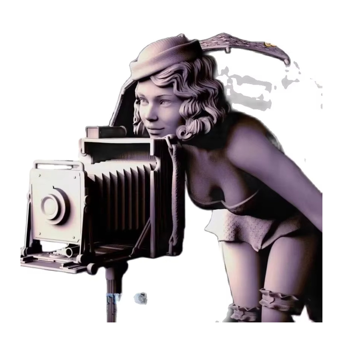 BANGSHE Modellbausatz Retro-Kameramädchen als Harzfigur im Maßstab 1:24, unmontiert und unbemalt, grau - Bild 5