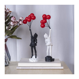 Banksy Ballon Mädchen Skulptur aus Kunstharz in Schwarz als moderne Kunstfigur zur Dekoration