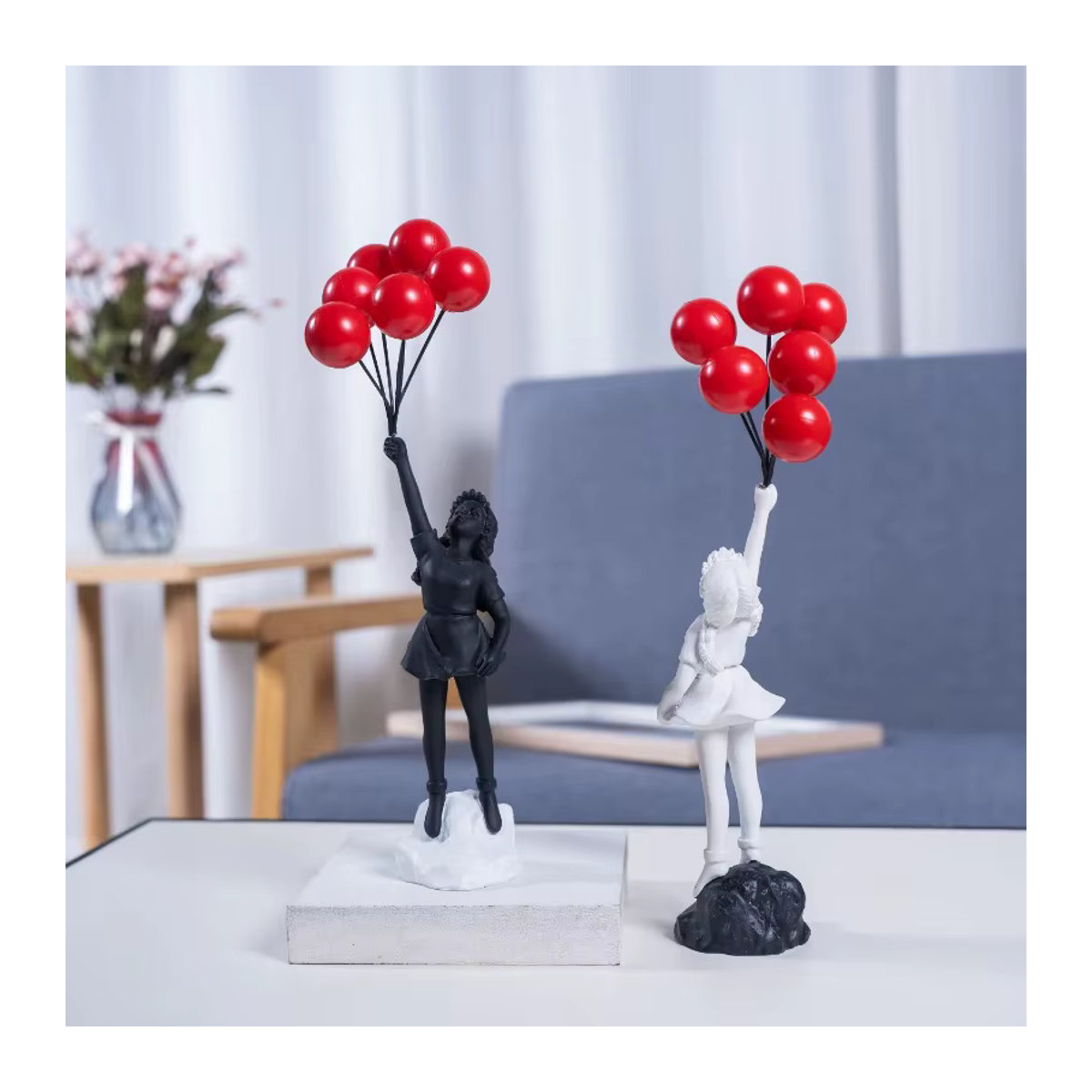 Banksy Ballon Mädchen Skulptur aus Kunstharz in Schwarz als moderne Kunstfigur zur Dekoration - Bild 2