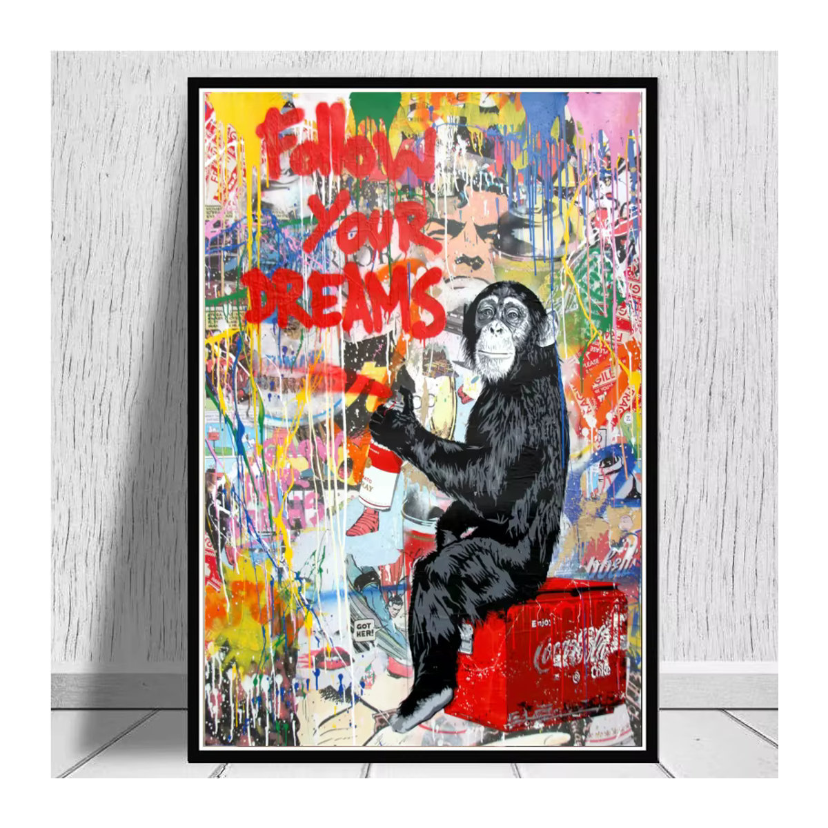 Banksy Kunst Leinwandposter mit Affen im Graffiti Street Art Stil, mehrfarbiges Wandbild für moderne Heimdekoration - Bild 2