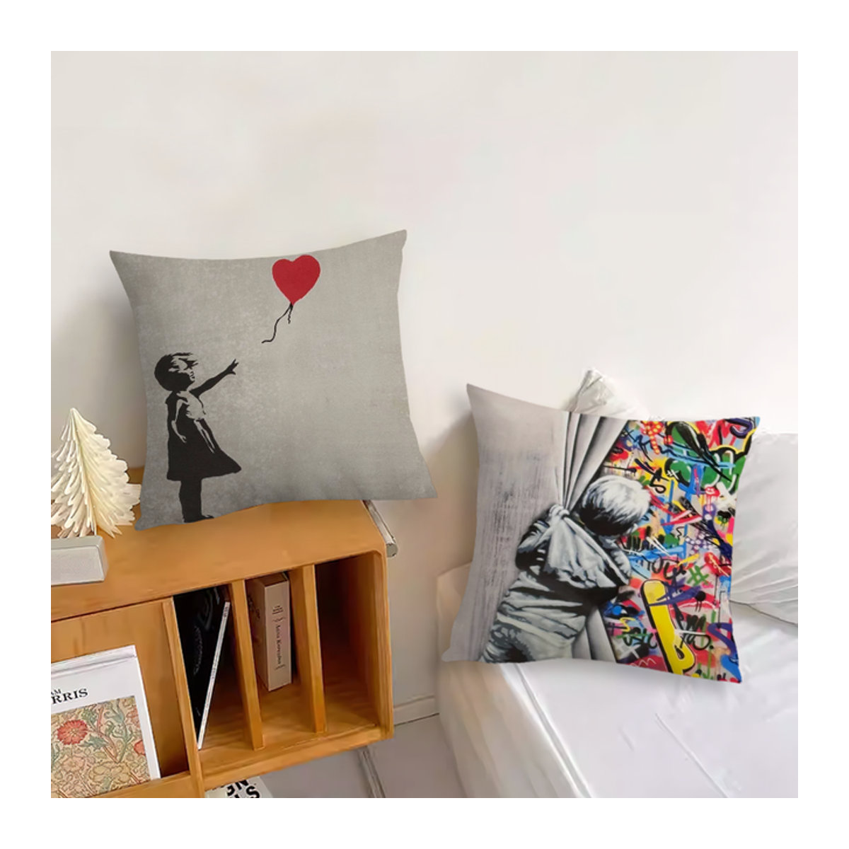 Banksy Street Graffiti Art Kissenbezug in Grau für Sofa und Dekoration - Bild 1