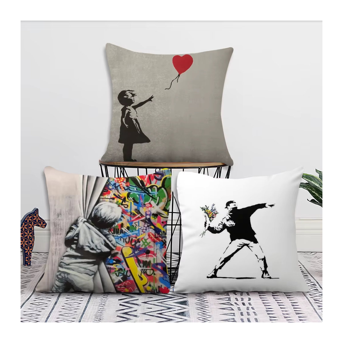 Banksy Street Graffiti Art Kissenbezug in Grau für Sofa und Dekoration - Bild 5