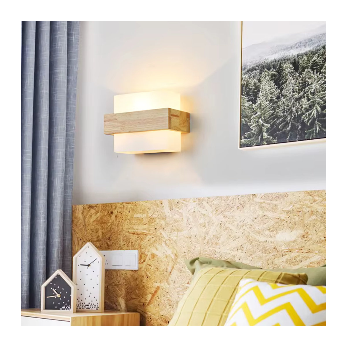 BANMENG Nordic Wandlampe aus Holz und Glas in Natur mit E27 Fassung für modernes Skandinavisches Design - Bild 2
