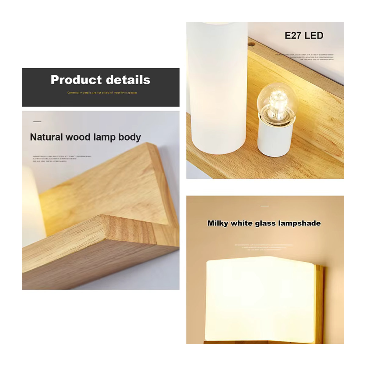 BANMENG Nordic Wandlampe aus Holz und Glas in Natur mit E27 Fassung für modernes Skandinavisches Design - Bild 3