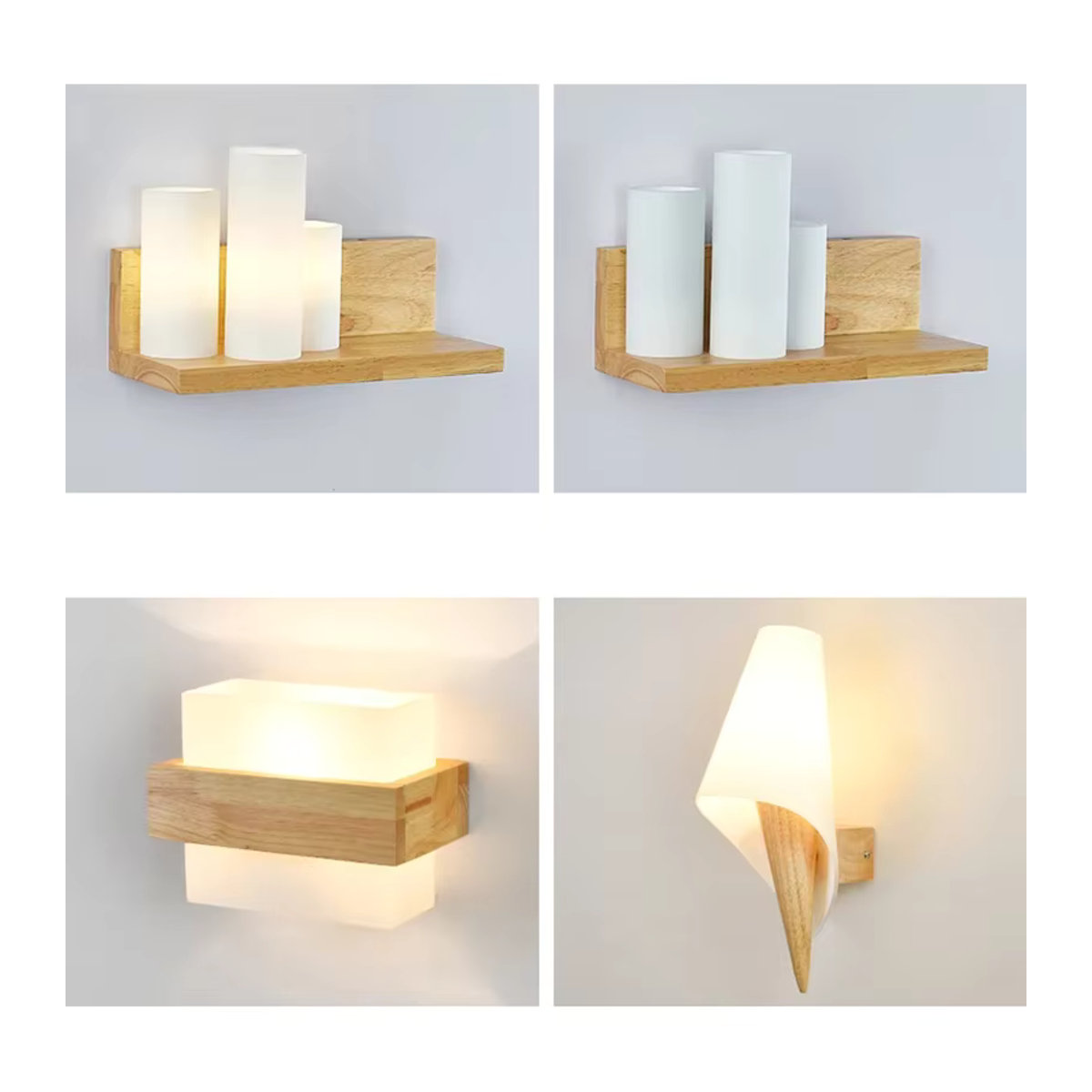 BANMENG Nordic Wandlampe aus Holz und Glas in Natur mit E27 Fassung für modernes Skandinavisches Design - Bild 4