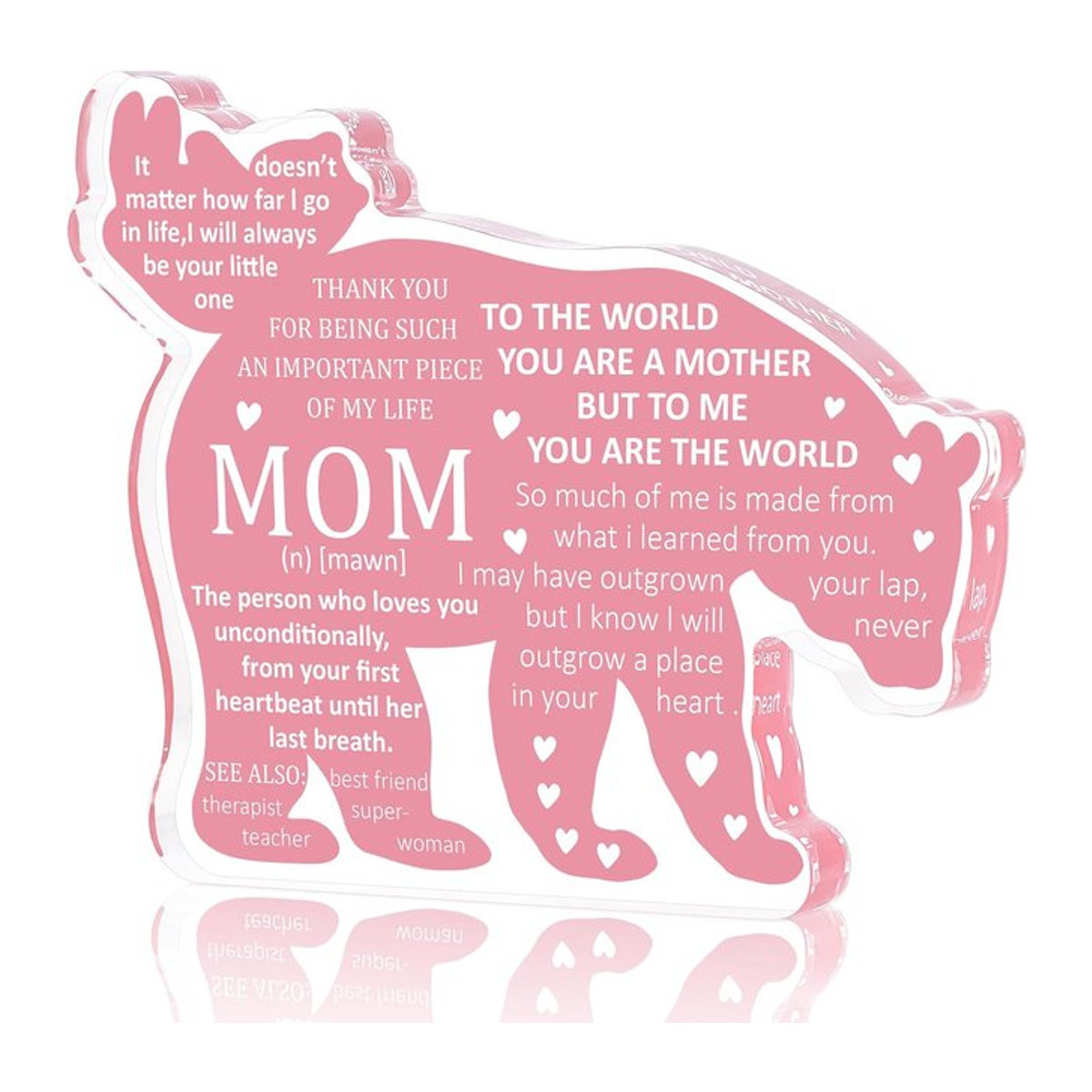 Bär Plakette für Mama in Rosa als dekorative Schreibtischfigur aus Kunststoff - Bild 1