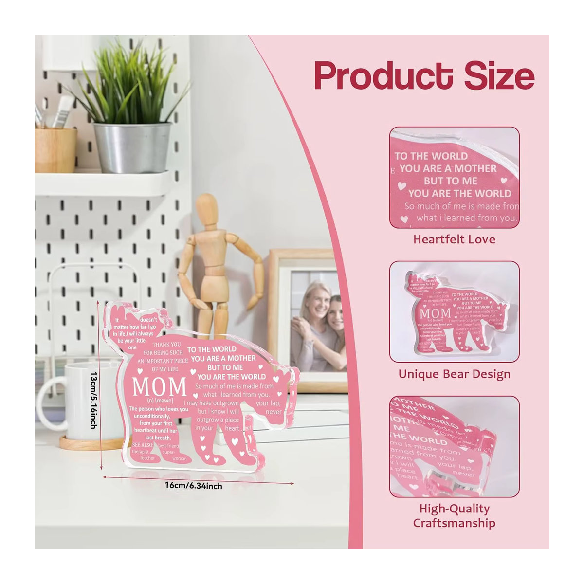 Bär Plakette für Mama in Rosa als dekorative Schreibtischfigur aus Kunststoff - Bild 2