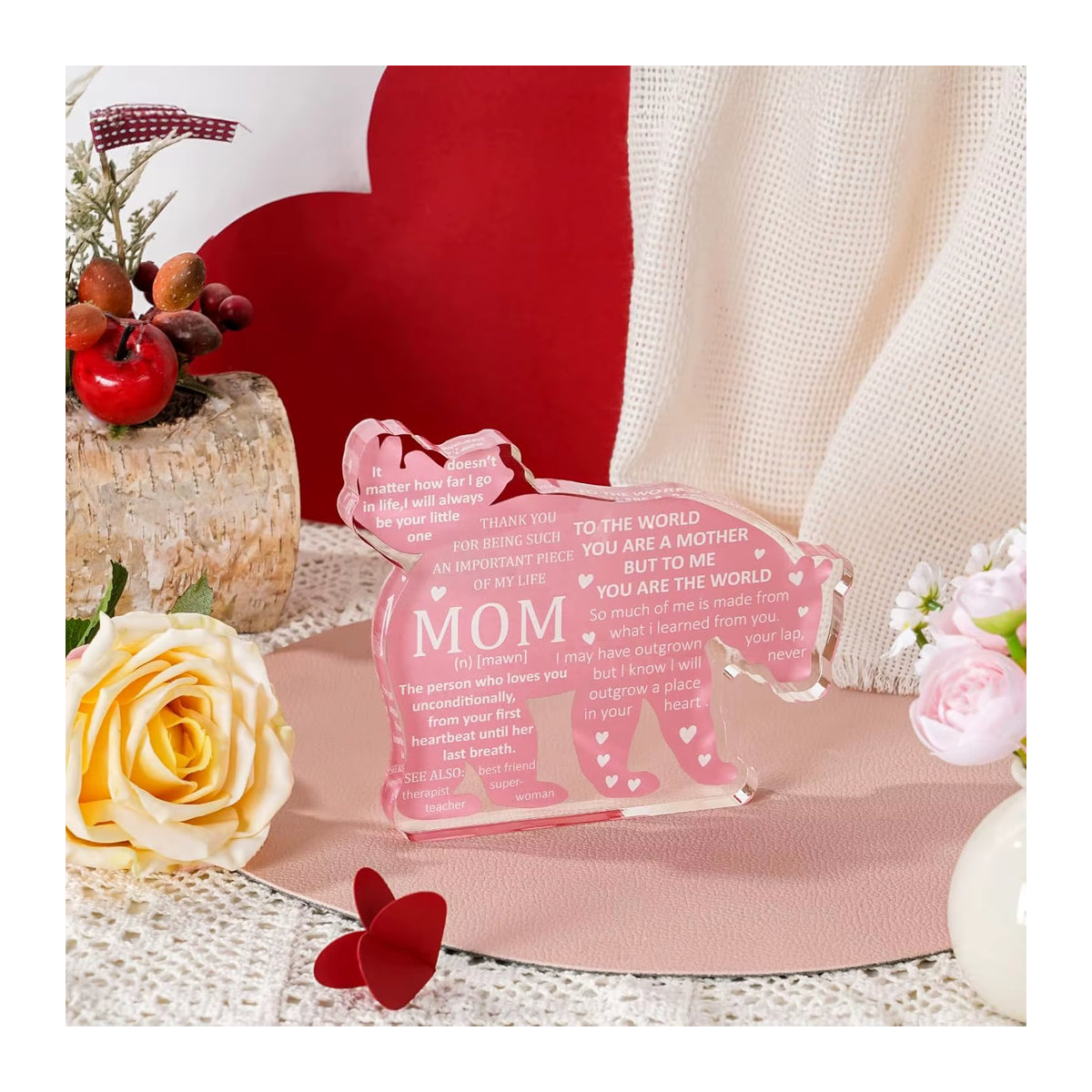 Bär Plakette für Mama in Rosa als dekorative Schreibtischfigur aus Kunststoff - Bild 3