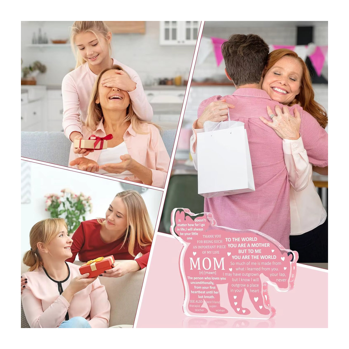 Bär Plakette für Mama in Rosa als dekorative Schreibtischfigur aus Kunststoff - Bild 5