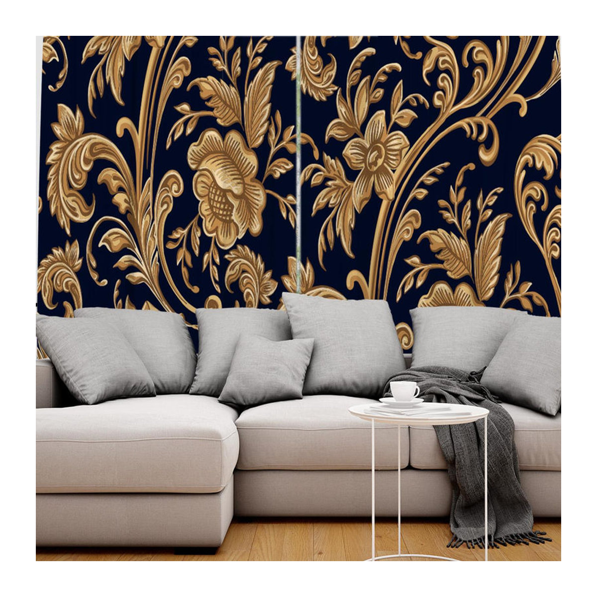 Barocke Super Six Vorhänge mit goldenem Blumenblatt-Design, transparent, Breite: 135 cm, Höhe: 230 cm - Bild 2