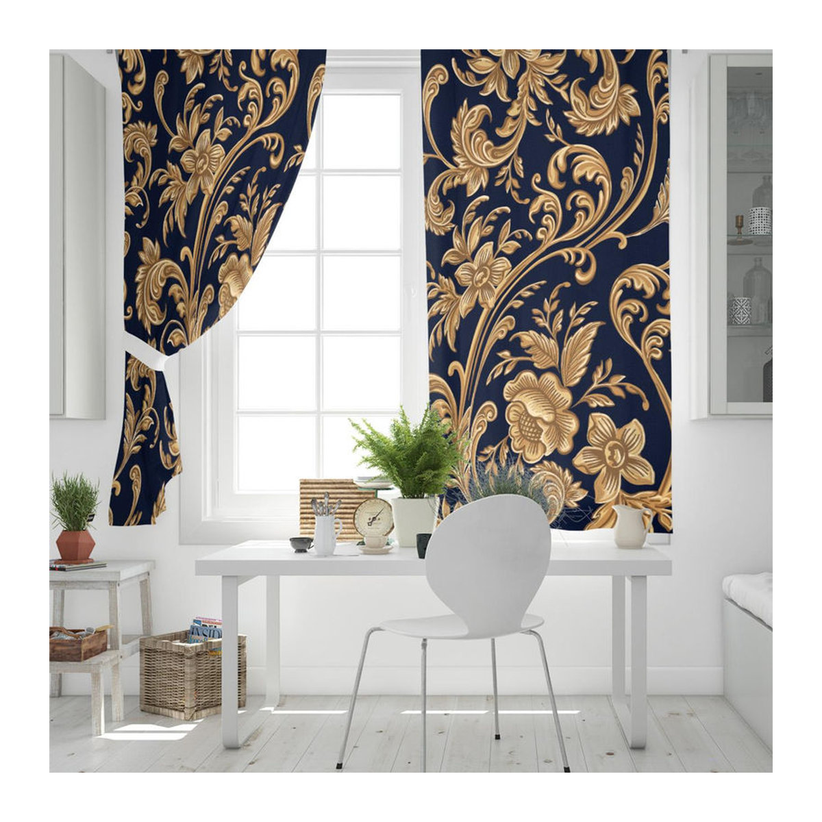 Barocke Super Six Vorhänge mit goldenem Blumenblatt-Design, transparent, Breite: 135 cm, Höhe: 230 cm - Bild 3