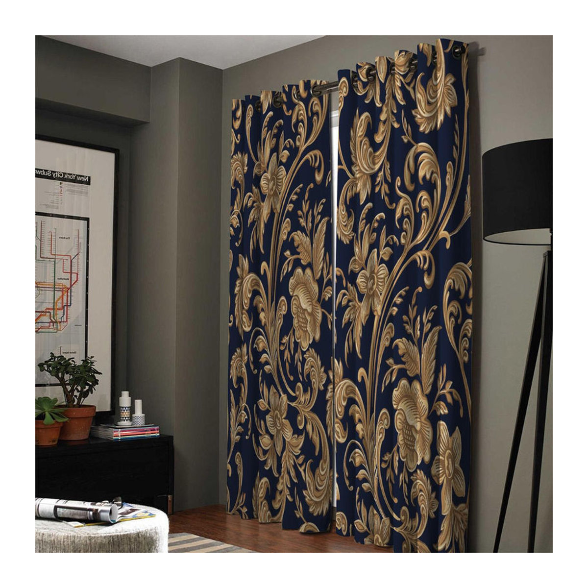 Barocke Super Six Vorhänge mit goldenem Blumenblatt-Design, transparent, Breite: 135 cm, Höhe: 230 cm - Bild 5