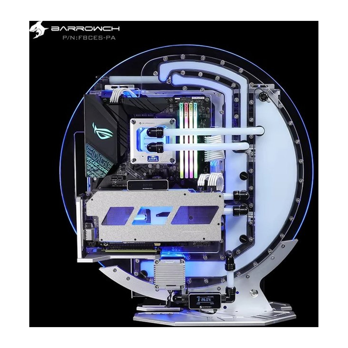 Barrowch STAR1-Serie kreisförmiges Wasserkühlgehäuse FBCES-PA offenes PC-Computer Gehäuse in Silber und Mehrfarbig aus Metall - Bild 1