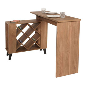 Bartisch MCW-M45 als Stehtisch und Thekentisch mit Weinregal, Weinschrank und Staufächern, Braun, B/T/H: 120 x 93 x 98 cm