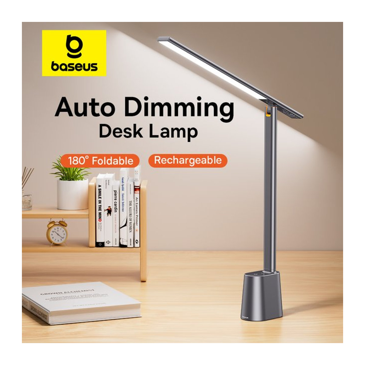 Baseus Kabellose LED-Schreibtischlampe mit Smart Eye Schutz, Grau - Bild 1