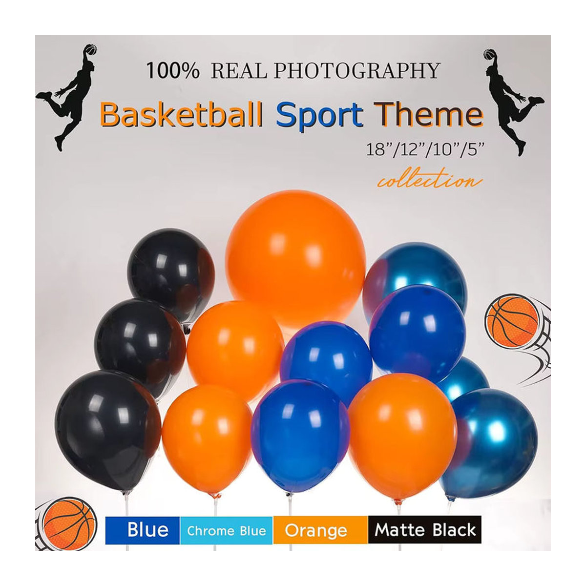 Basketball Ballon Girlande Set in Orange, Blau und Schwarz mit 4D Stern Explosion für deine Sport Thema Geburtstagsparty - Bild 3