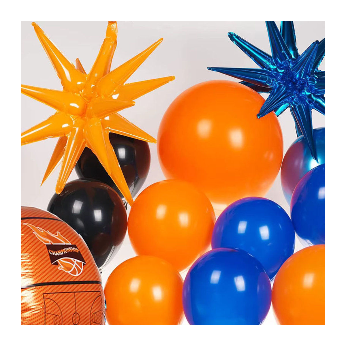 Basketball Ballon Girlande Set in Orange, Blau und Schwarz mit 4D Stern Explosion für deine Sport Thema Geburtstagsparty - Bild 4
