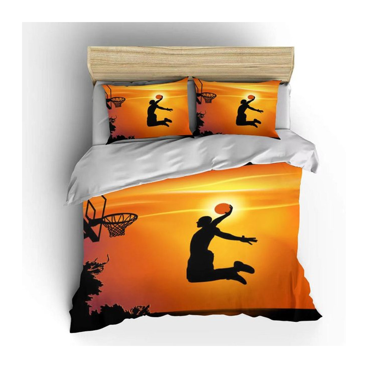 Basketball-Star Wurf-Animation Bettwäsche-Set mit Kissenbezug in Orange, B/H: 135 x 200 cm - Bild 1