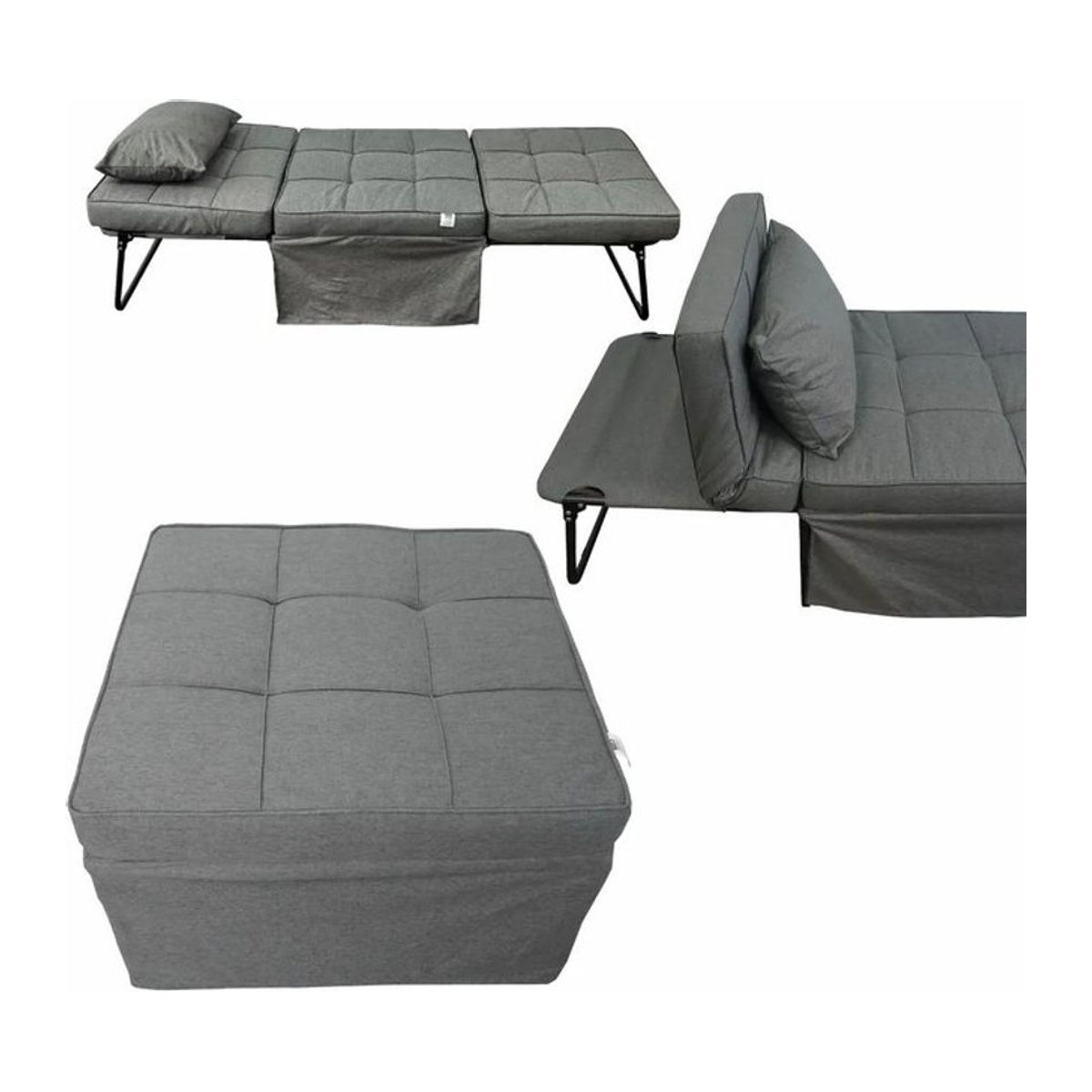 Bass Polska Ausklappbarer 2-in-1 Hocker in Grau mit Stoffbezug und Metallgestell - Bild 1