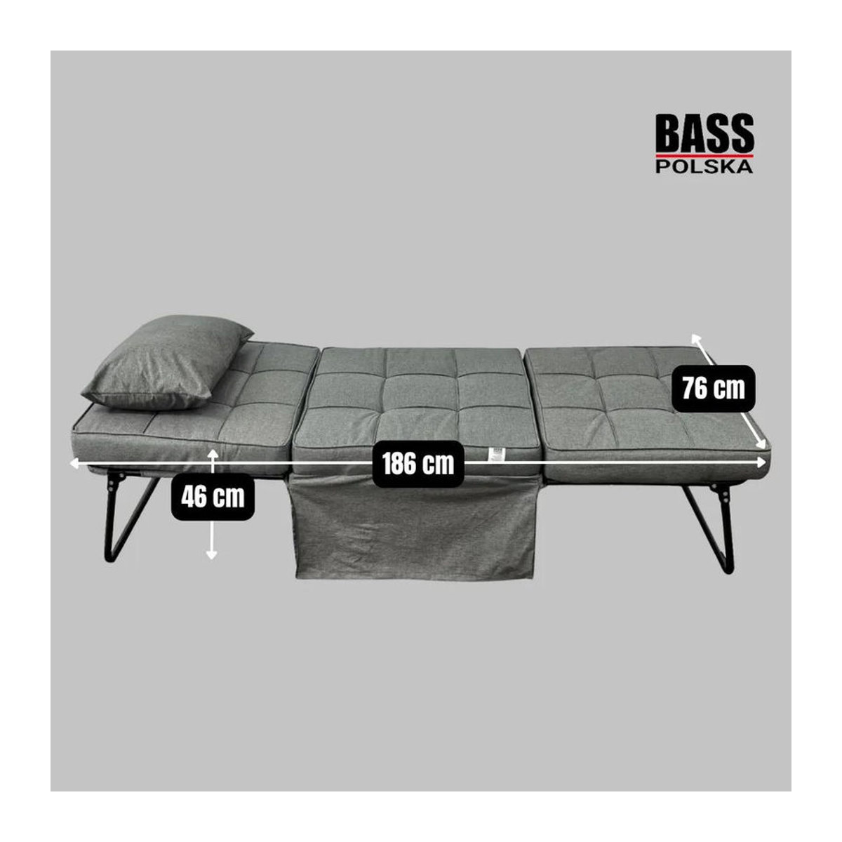 Bass Polska Ausklappbarer 2-in-1 Hocker in Grau mit Stoffbezug und Metallgestell - Bild 6