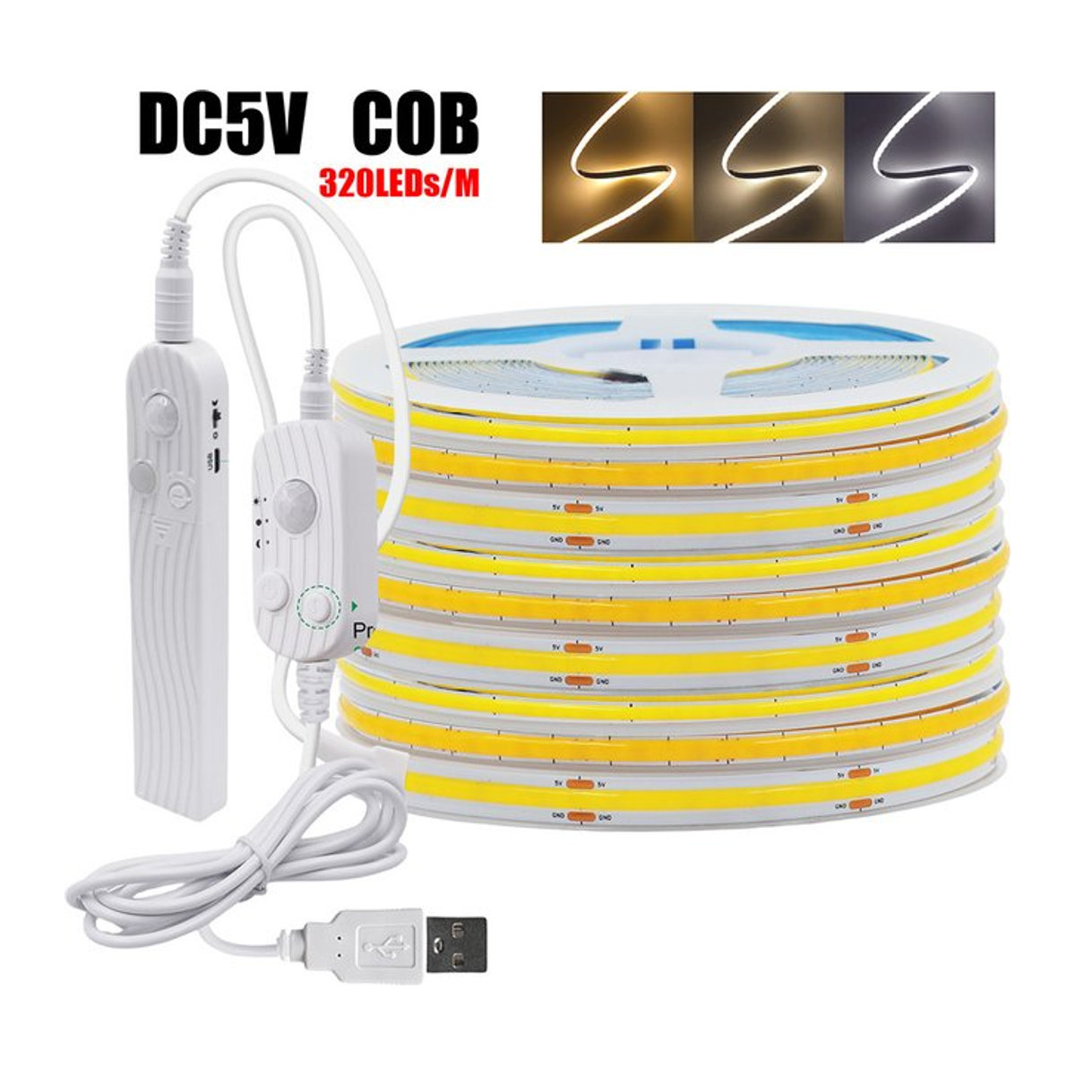 Batteriebetriebene LED-COB-Lichtleiste mit Bewegungsmelder und RGBCW-Funktion für die Möbelbeleuchtung in Blau und Weiß - Bild 1