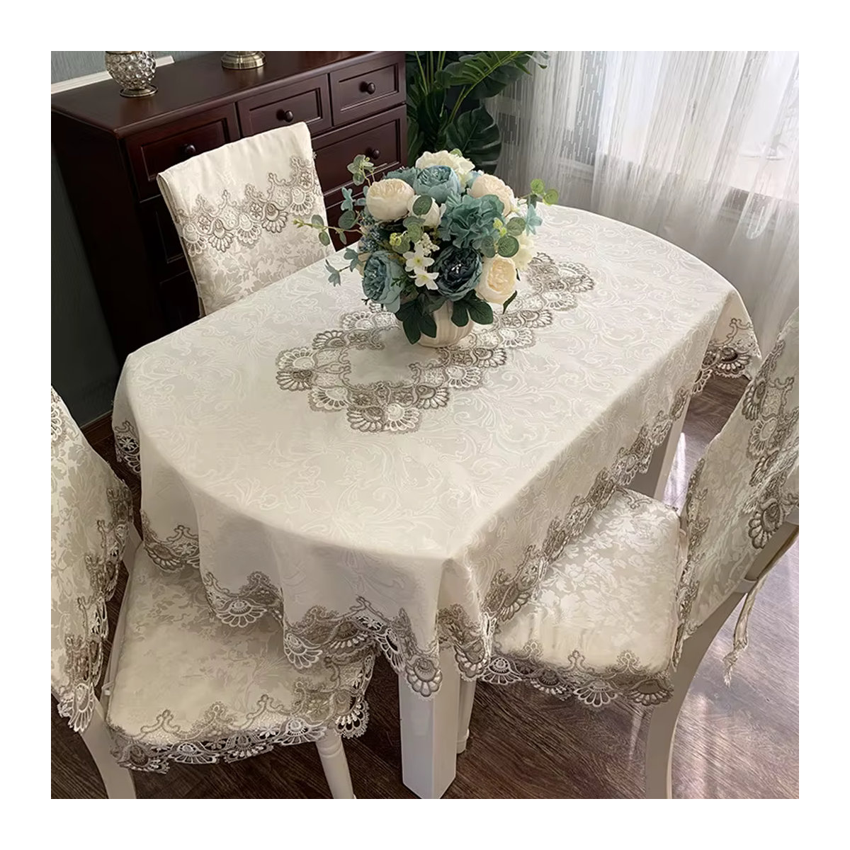 Battilo Ovale Tischdecke mit Makramee-Spitze in Beige und Creme als Tischtuch für Esstisch, Küche oder Party-Dekoration - Bild 2
