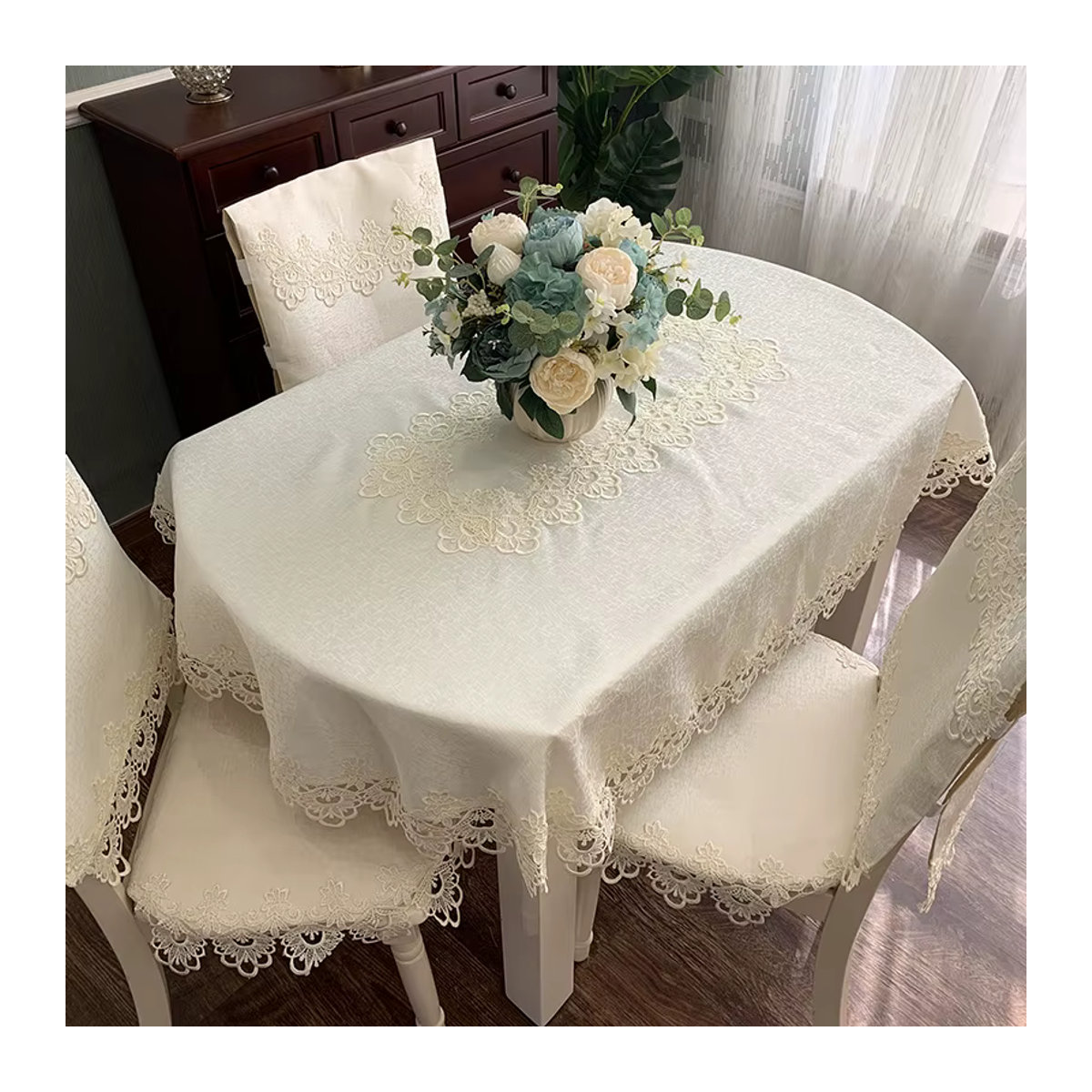 Battilo Ovale Tischdecke mit Makramee-Spitze in Beige und Creme als Tischtuch für Esstisch, Küche oder Party-Dekoration - Bild 3