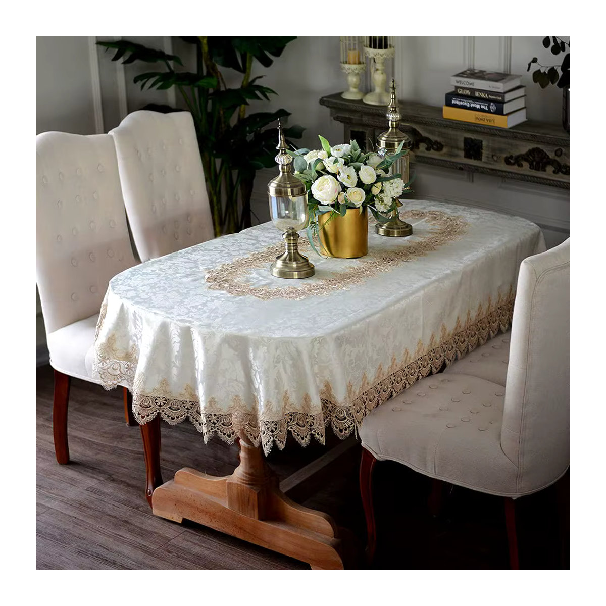 Battilo Ovale Tischdecke mit Makramee-Spitze in Beige und Creme als Tischtuch für Esstisch, Küche oder Party-Dekoration - Bild 5