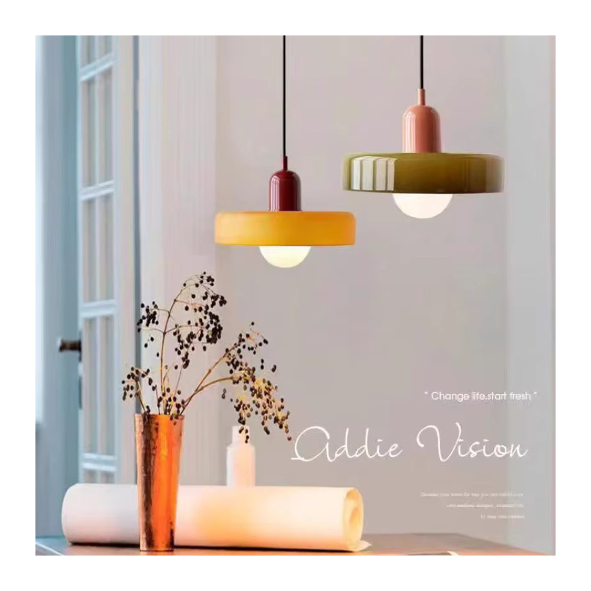 Bauhaus Pendelleuchte Macaron aus Glas in Gelb für Wohnzimmer und Esszimmer - Bild 2