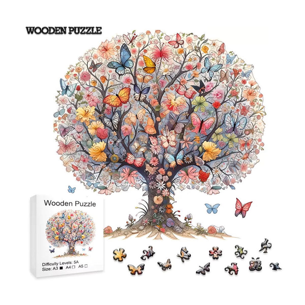 Baum des Lebens Holzpuzzle in unregelmäßiger Form als mehrfarbiges Dekorationsobjekt und anspruchsvolles Spielzeug für Erwachsene - Bild 2