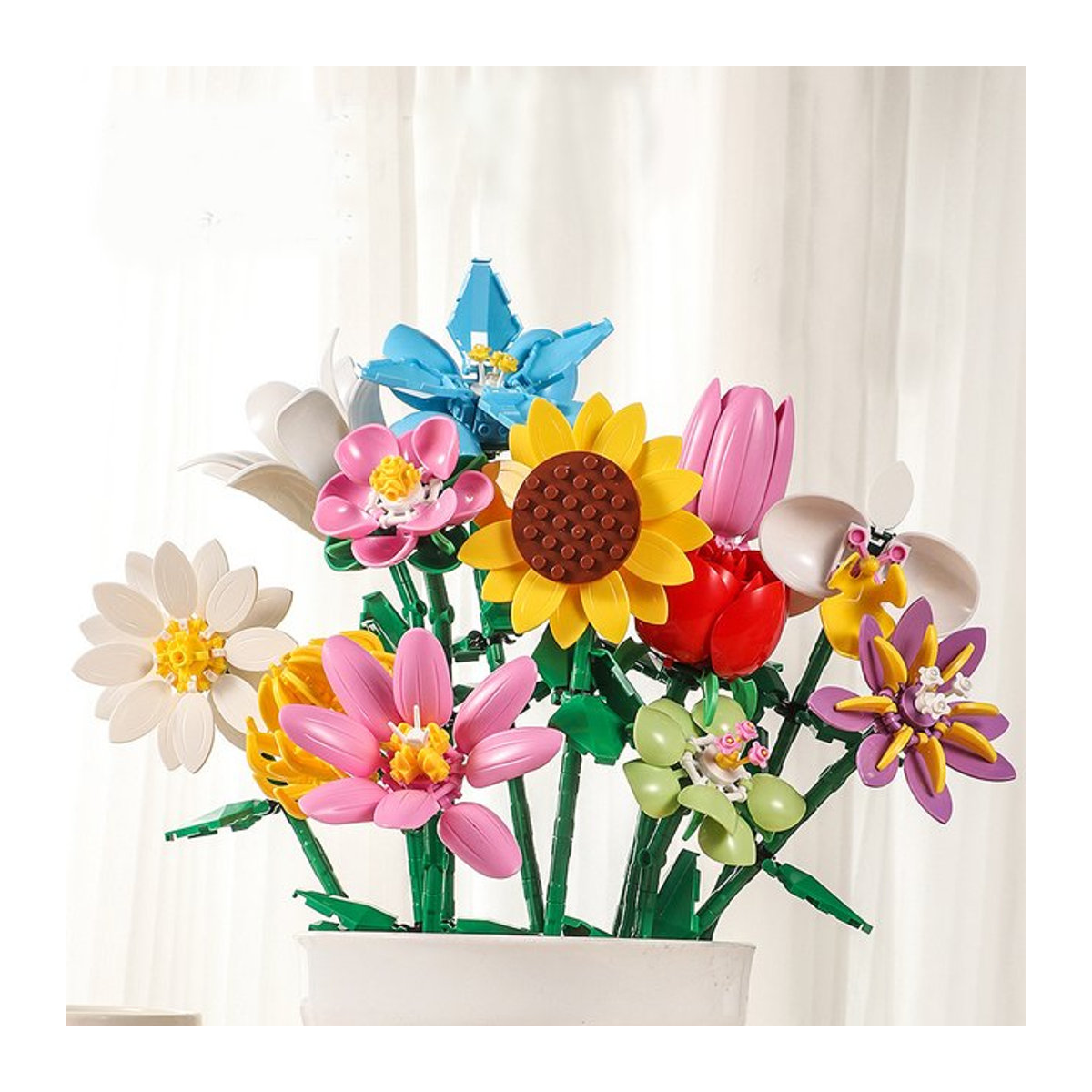 Bausatz für ewigen Blumenstrauß aus Rosen und Tulpen, mehrfarbiges Konstruktionsspielzeug aus Kunststoff für Kinder - Bild 1