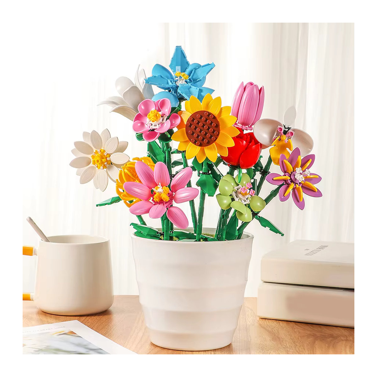 Bausatz für ewigen Blumenstrauß aus Rosen und Tulpen, mehrfarbiges Konstruktionsspielzeug aus Kunststoff für Kinder - Bild 2