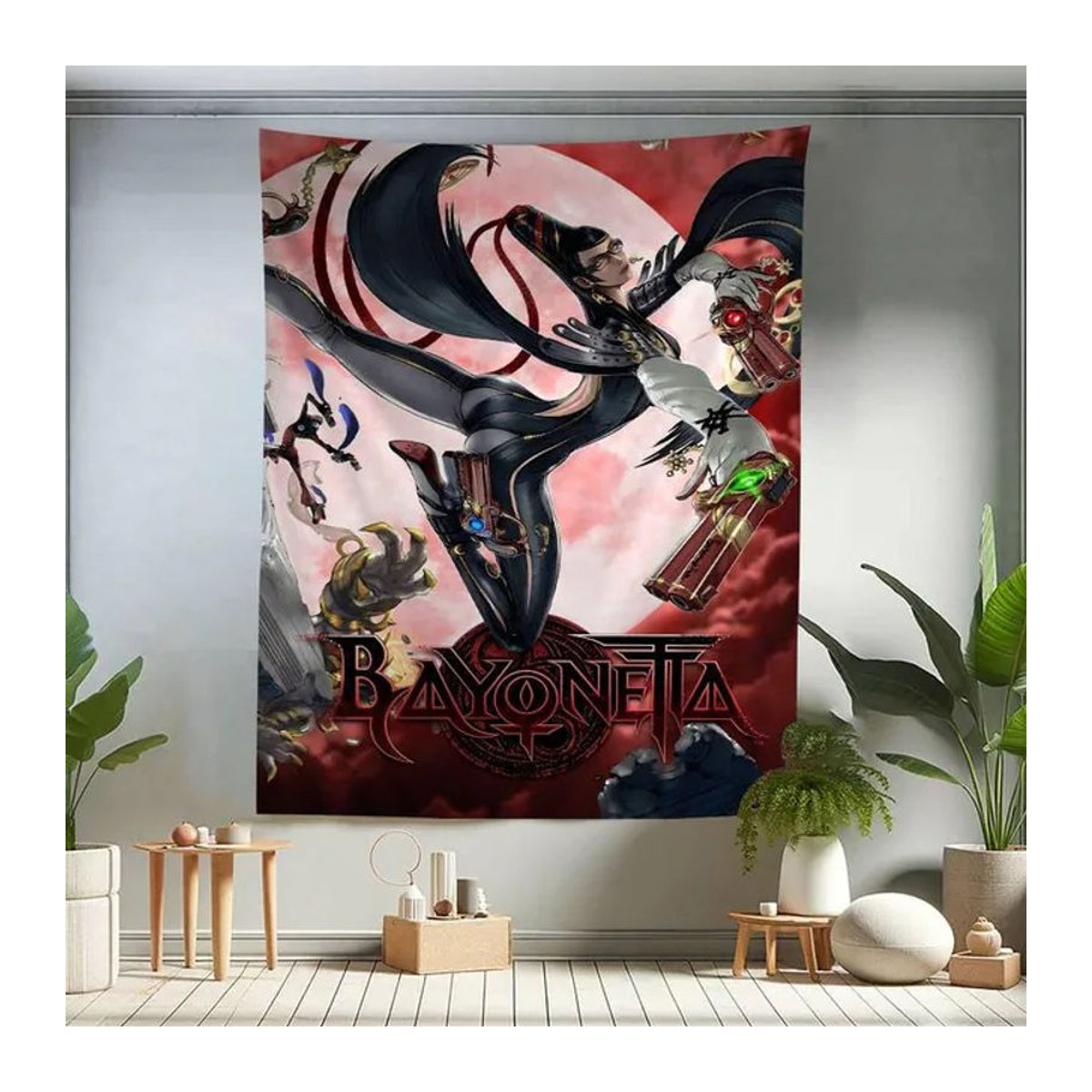 Bayonetta Wandteppich mit Mandala-Porträt im Bohemian-Stil, mehrfarbiger Textil-Wandbehang in Hochformat - Bild 1