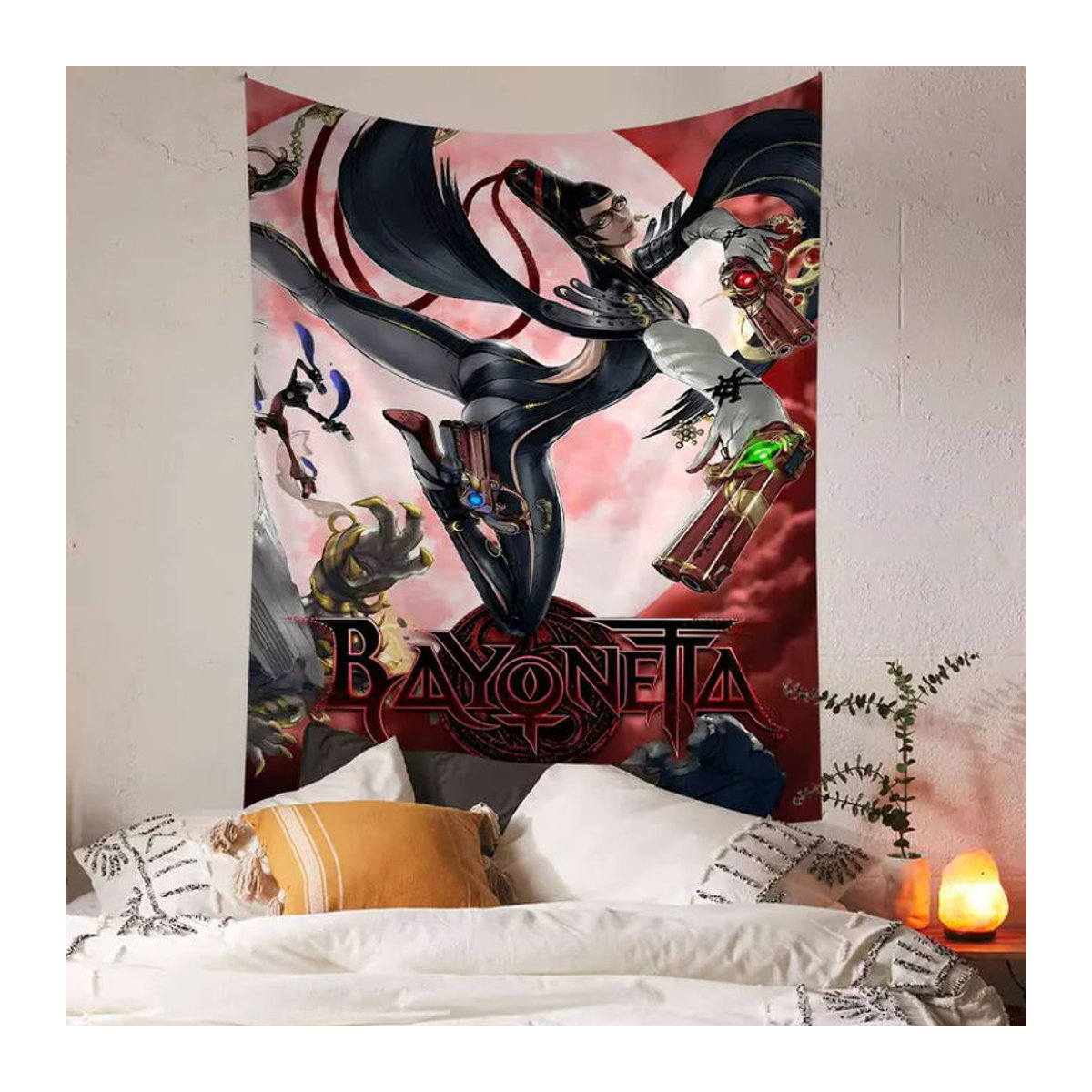 Bayonetta Wandteppich mit Mandala-Porträt im Bohemian-Stil, mehrfarbiger Textil-Wandbehang in Hochformat - Bild 2