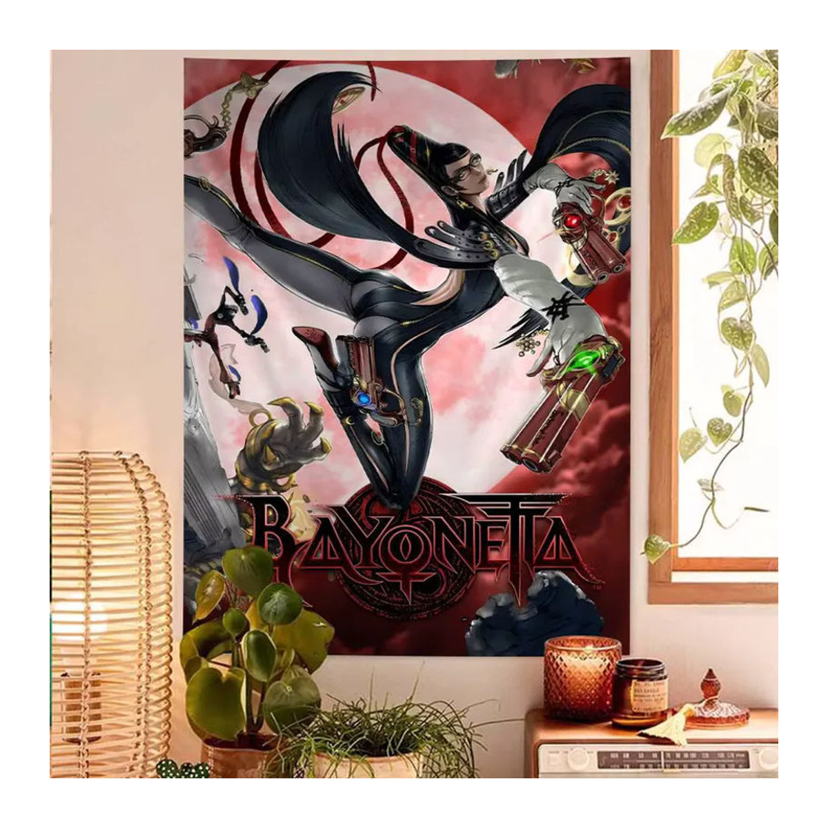 Bayonetta Wandteppich mit Mandala-Porträt im Bohemian-Stil, mehrfarbiger Textil-Wandbehang in Hochformat - Bild 4