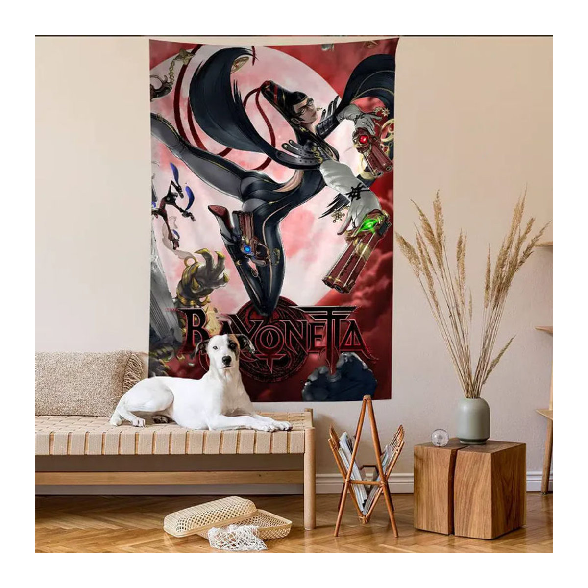 Bayonetta Wandteppich mit Mandala-Porträt im Bohemian-Stil, mehrfarbiger Textil-Wandbehang in Hochformat - Bild 6