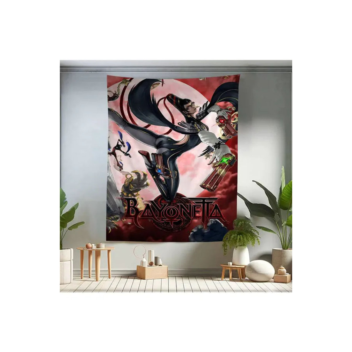 Bayonetta Wandteppich mit Mandala-Porträt im Bohemian-Stil, mehrfarbiger Textil-Wandbehang in Hochformat - Bild 7