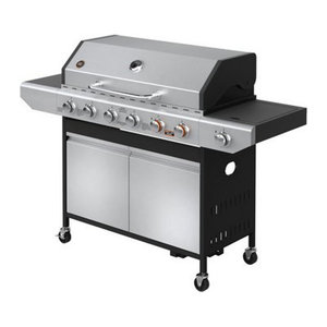 BBQ Hero Gasgrill mit 6 Brennern und Unterschrank in Silber und Schwarz