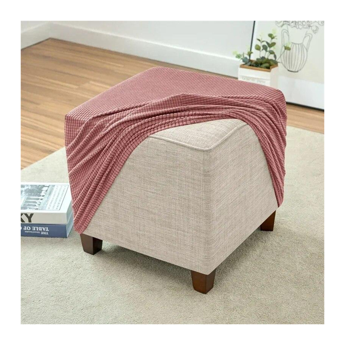 BC-Warm Home Polsterhocker-Bezüge aus Polarfleece in Rosa, elastische und verdickte Schutzbezüge für quadratische Fußstützen - Bild 1