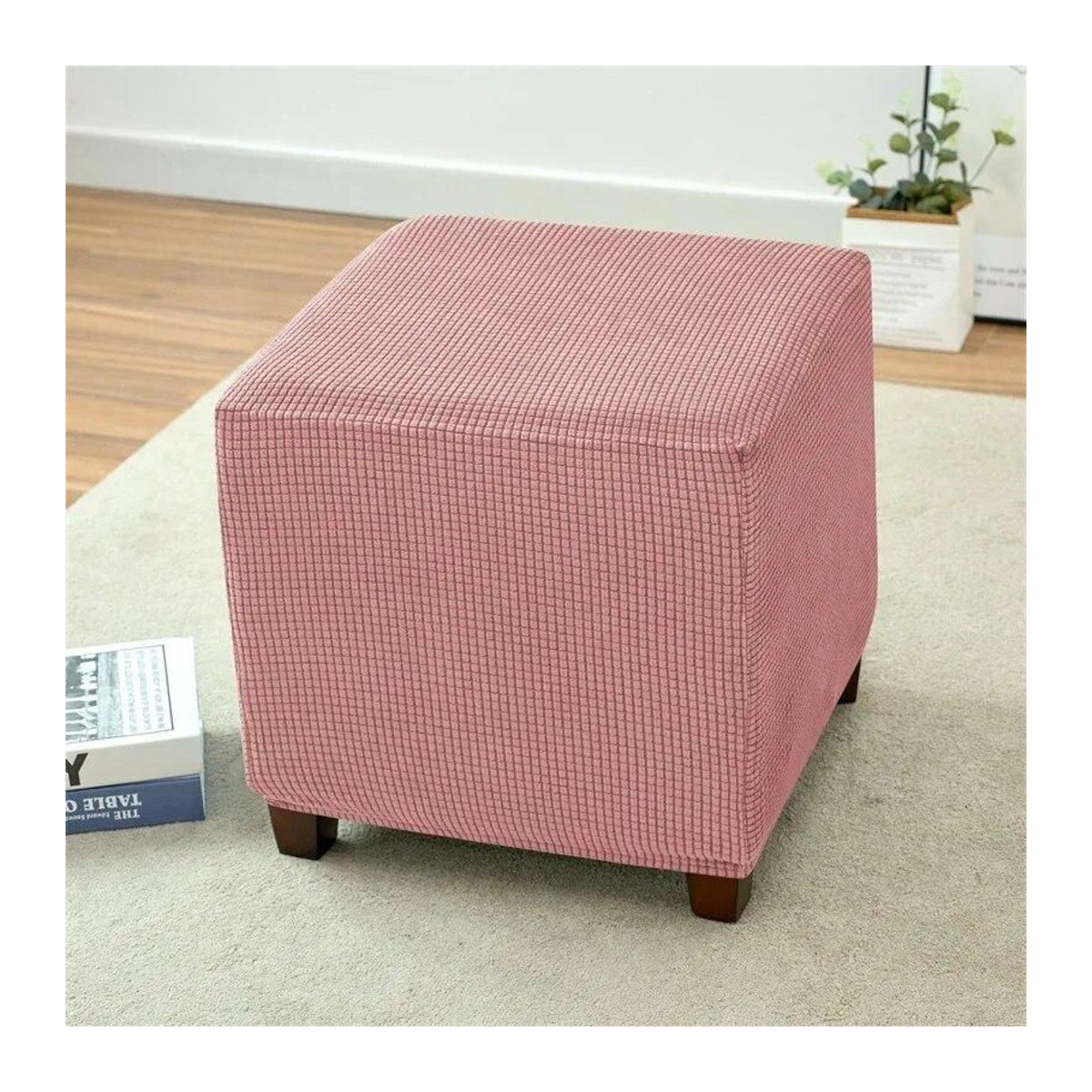 BC-Warm Home Polsterhocker-Bezüge aus Polarfleece in Rosa, elastische und verdickte Schutzbezüge für quadratische Fußstützen - Bild 3