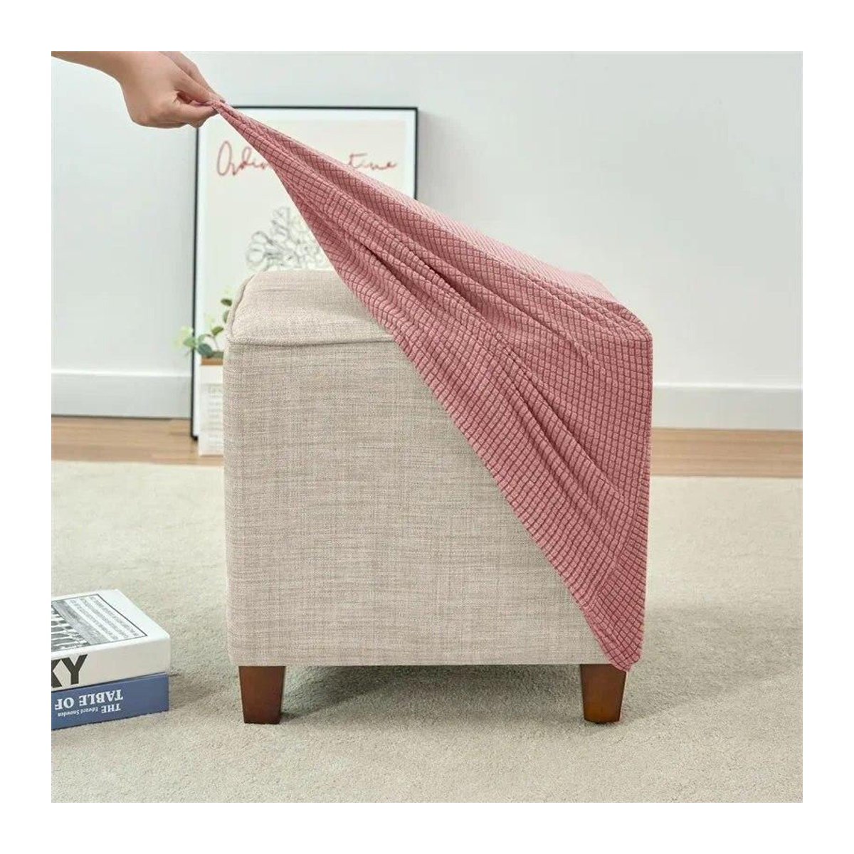 BC-Warm Home Polsterhocker-Bezüge aus Polarfleece in Rosa, elastische und verdickte Schutzbezüge für quadratische Fußstützen - Bild 5