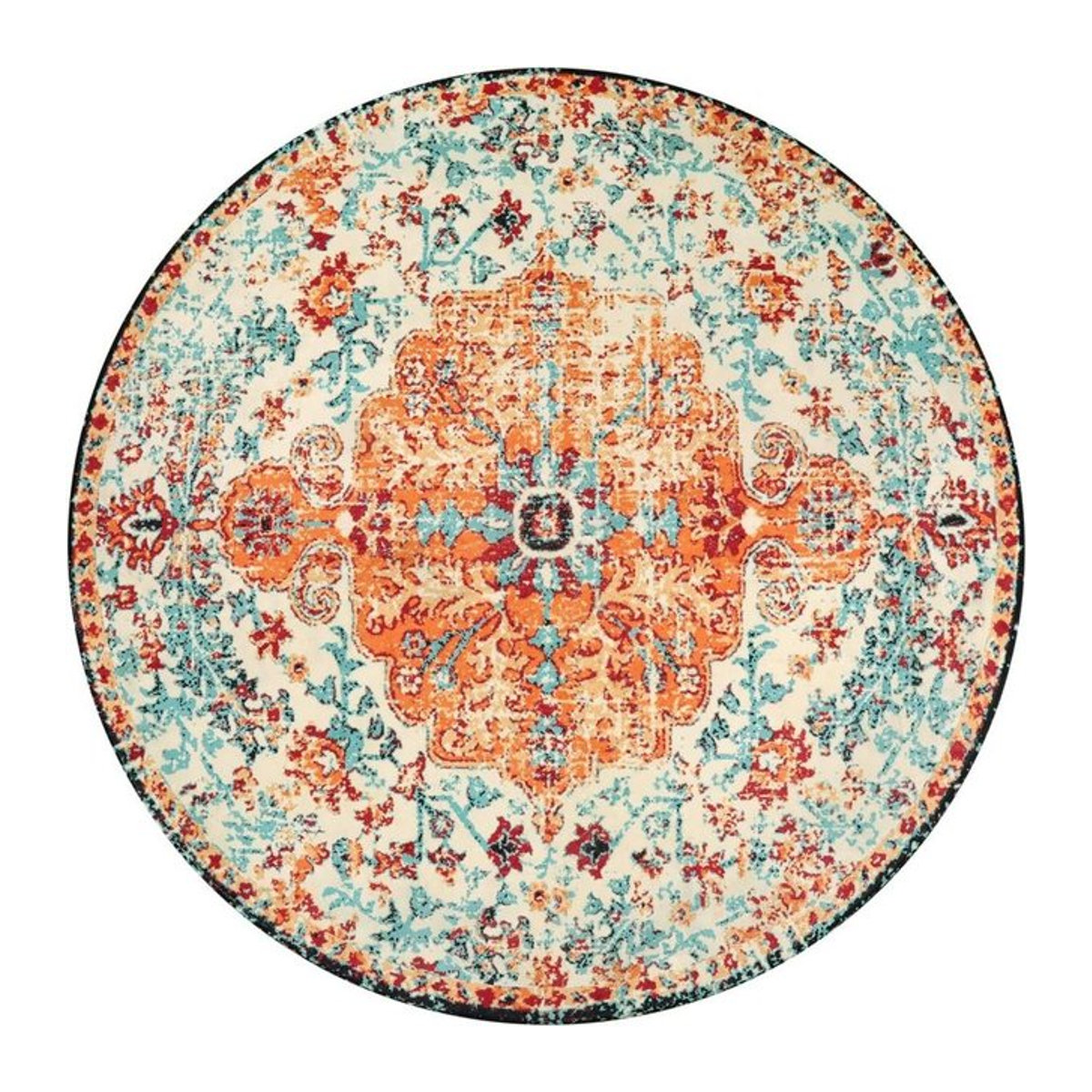 BC-Warm Home Runder Teppich im Bohemian-Design, Waschbarer Floral-Flächenteppich, Mehrfarbig, Durchmesser: 120 cm - Bild 1